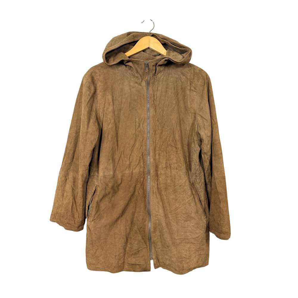 J. Jill Jacket Women's‎ M Brown Genuine Suede Goat Leather Hooded Zip Up Coat